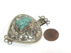 1 clasp - Large triangular heart shape ethnic Tibetan silver finish blue buddha box clasp pendant from Nepal - LN039D