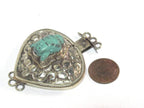 1 clasp - Large triangular heart shape ethnic Tibetan silver finish blue buddha box clasp pendant from Nepal - LN039D