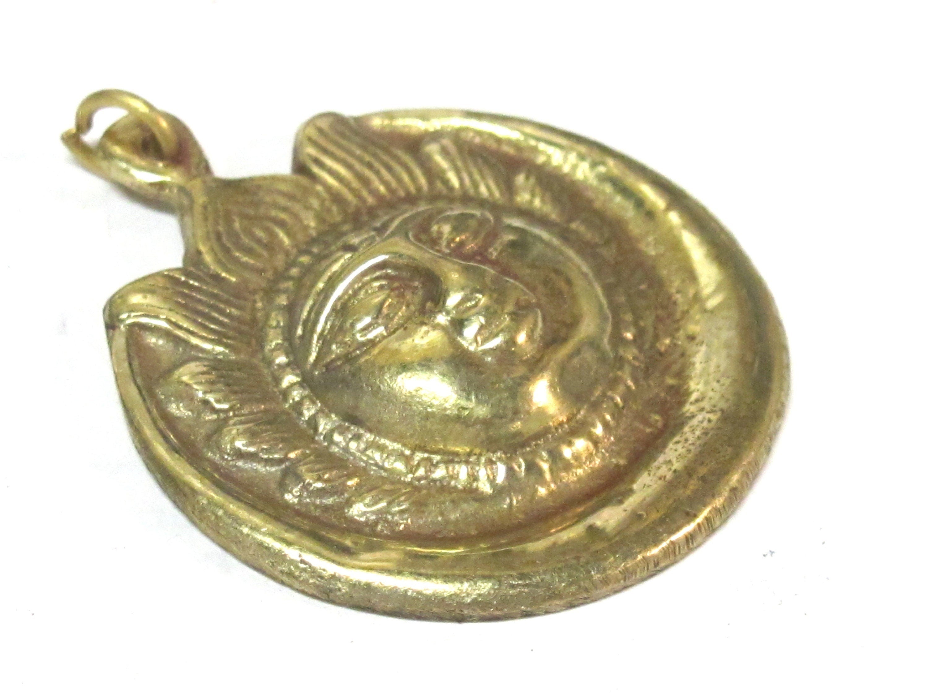 1 Pendant - Large brass Sun face crescent moon tibetan pendant from Nepal -- CP138