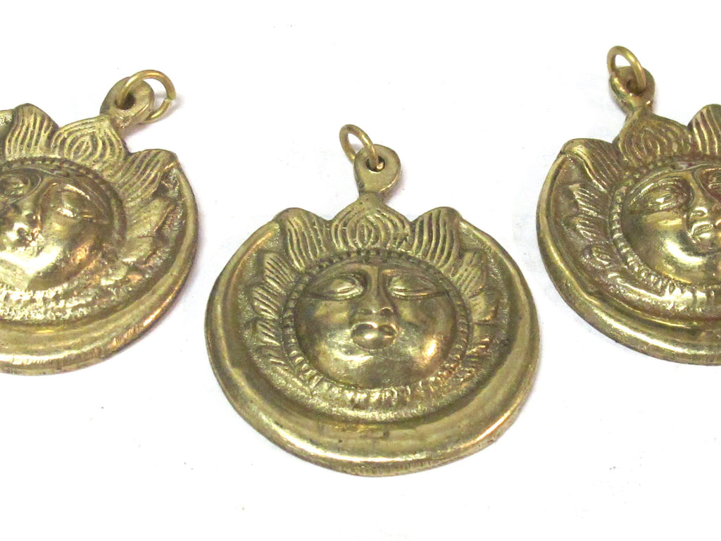 1 Pendant - Large brass Sun face crescent moon tibetan pendant from Nepal -- CP138