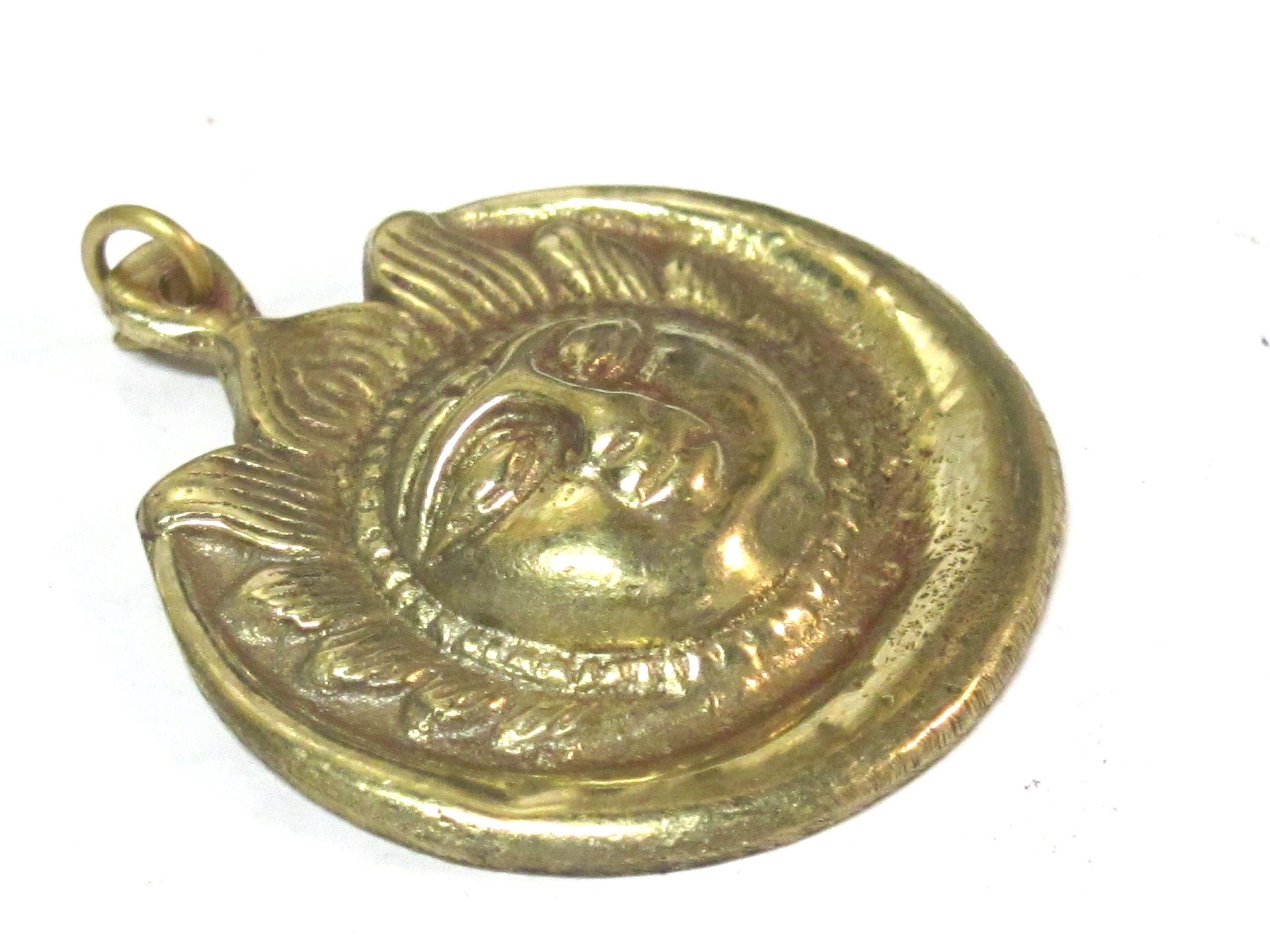 1 Pendant - Large brass Sun face crescent moon tibetan pendant from Nepal -- CP138