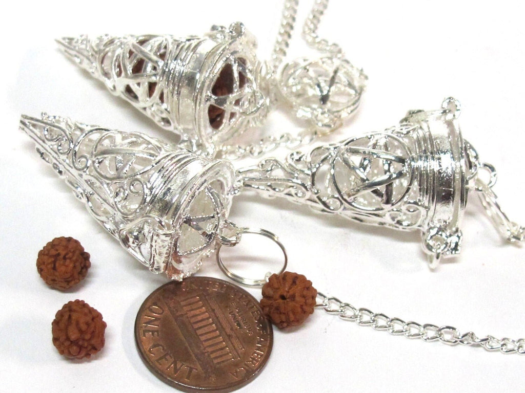 1 pendant - Tibetan silver pentacle star cage pendant with 3 rudraksha beads - PM545