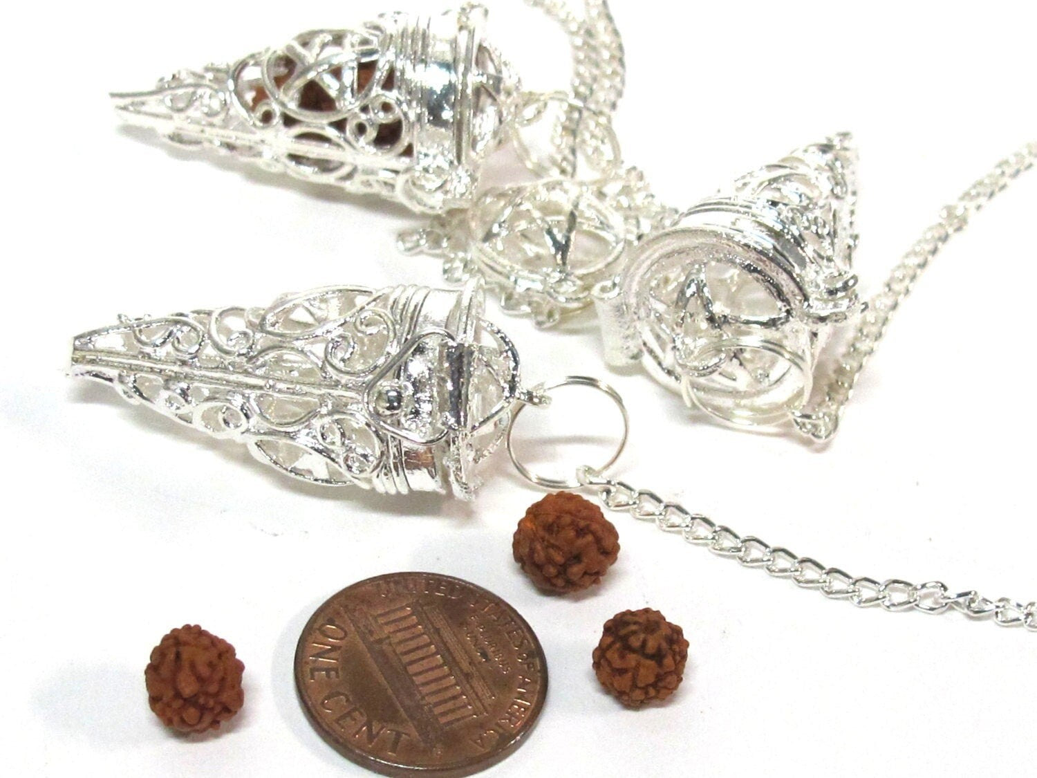 1 pendant - Tibetan silver pentacle star cage pendant with 3 rudraksha beads - PM545