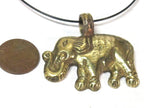1 Pendant - Tibetan solid brass elephant pendant antiqued finish with reverse floral animal carving - CP035E