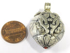 1 Pendant - Reversible Tibetan silver double fish symbol white crackle resin pendant from Nepal - PM399