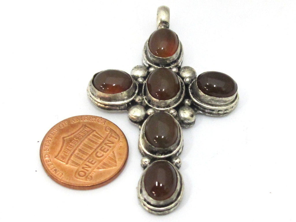 1 Pendant - Tibetan agate gemstone cross pendant from Nepal - PM230R