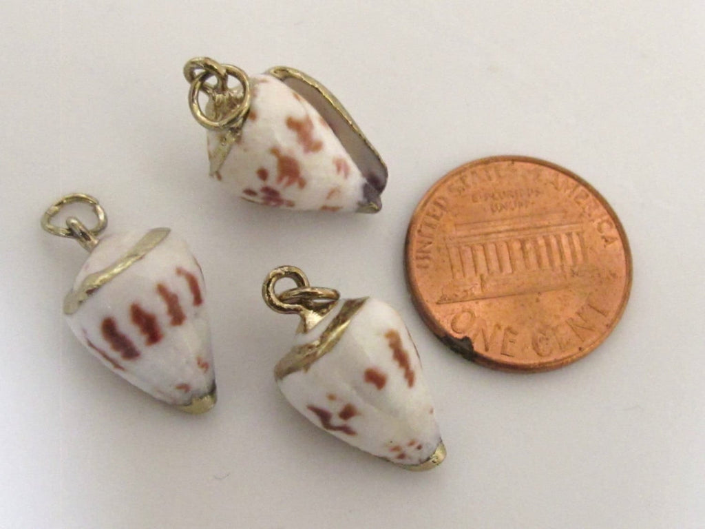1 Pendant - Gold plated Small size spotted cone shell charm pendants - SP038
