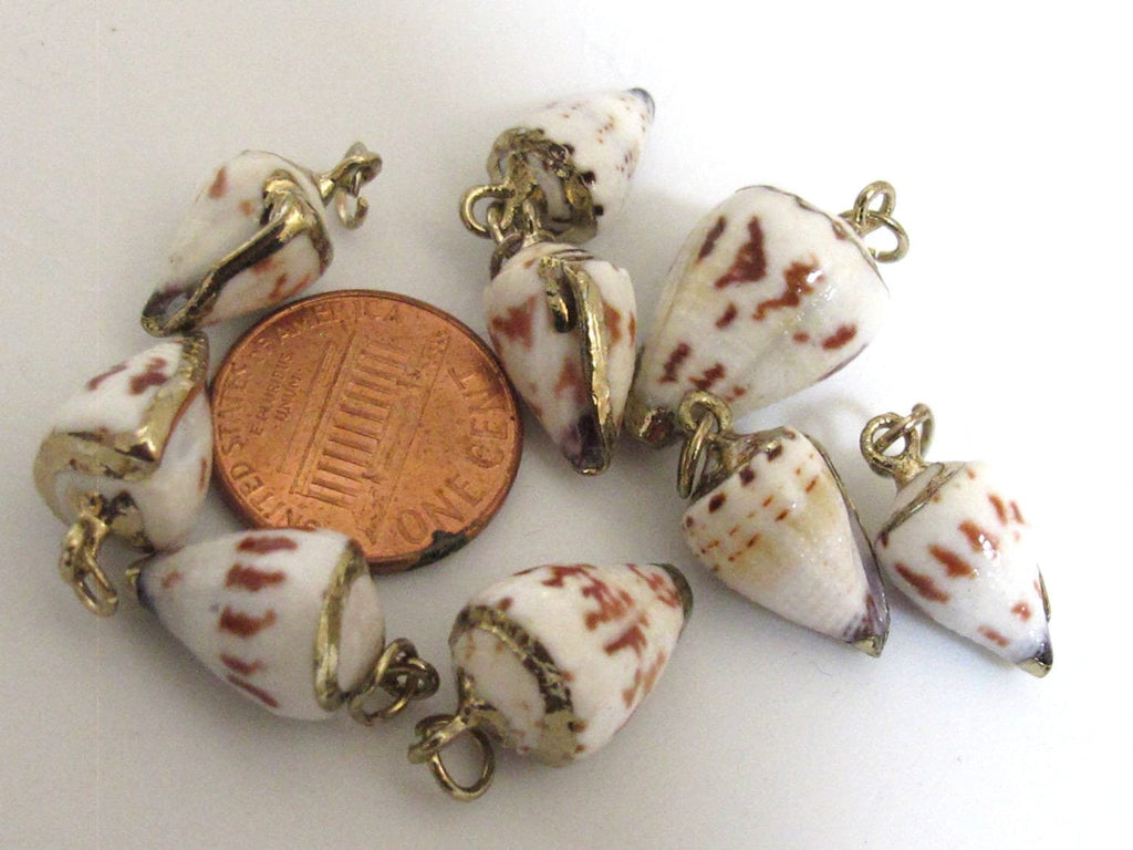 1 Pendant - Gold plated Small size spotted cone shell charm pendants - SP038