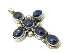 1 Pendant - Tibetan antiqued silver finish Lapis Lazuli inlaid gemstone cross pendant Nepal - PM230A