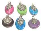 4 Pendants - Mix Tibetan Nepal gemstones round oval shape pendants with dual sided floral design - PM223Mx