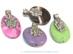 4 Pendants - Mix Tibetan Nepal gemstones round oval shape pendants with dual sided floral design - PM223Mx