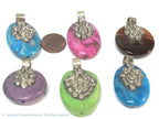 4 Pendants - Mix Tibetan Nepal gemstones round oval shape pendants with dual sided floral design - PM223Mx