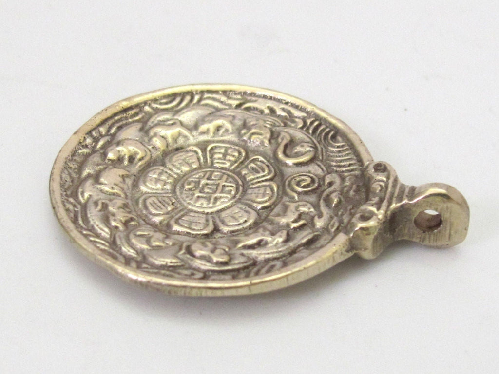 1 pendant - Medium 37 - 38 mm wide Tibetan Om with calendar timeline wheel Solid Brass pendant - CP059