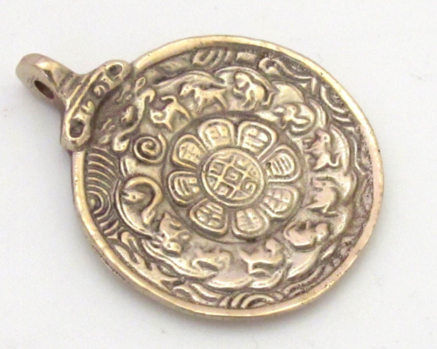 1 pendant - Medium 37 - 38 mm wide Tibetan Om with calendar timeline wheel Solid Brass pendant - CP059