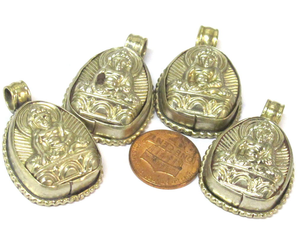 1 Pendant - Tibetan seated on lotus meditating Buddha pendant from Nepal - PM597C