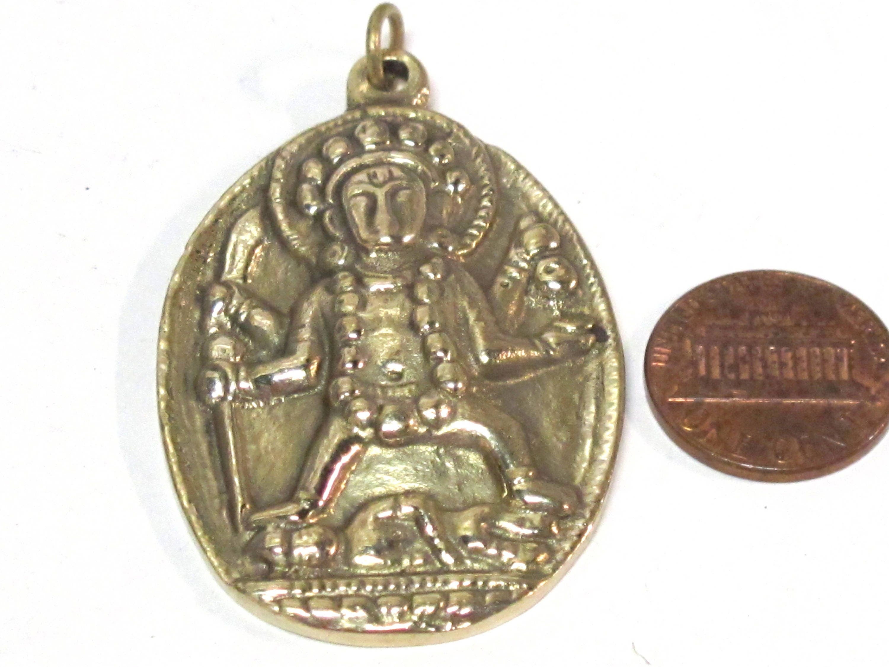 1 pendant - Brass Oval shape Goddess Kali Shiva pendant from Nepal - CP023 custom design copyright Nepalbeadshop
