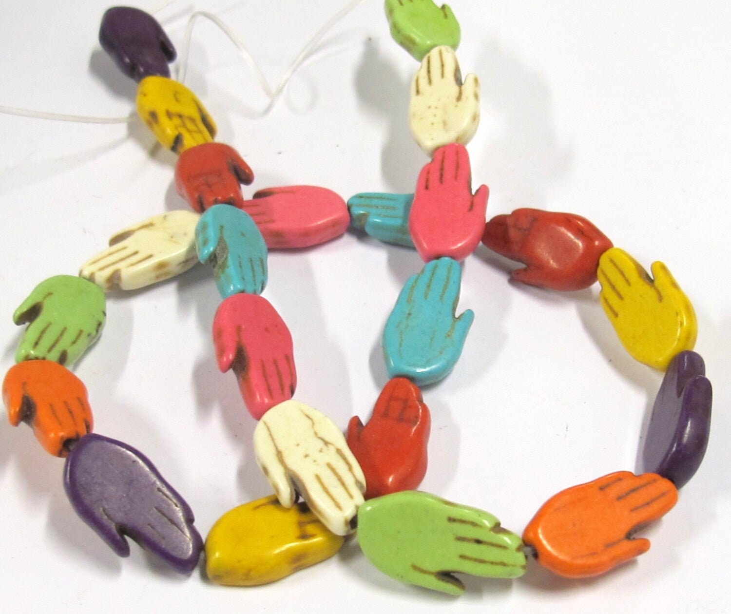 1 Full strand 16 inches - 23 Beads - Mixed colors Hamsa Hand howlite beads 18 mm x 10 mm - BD818
