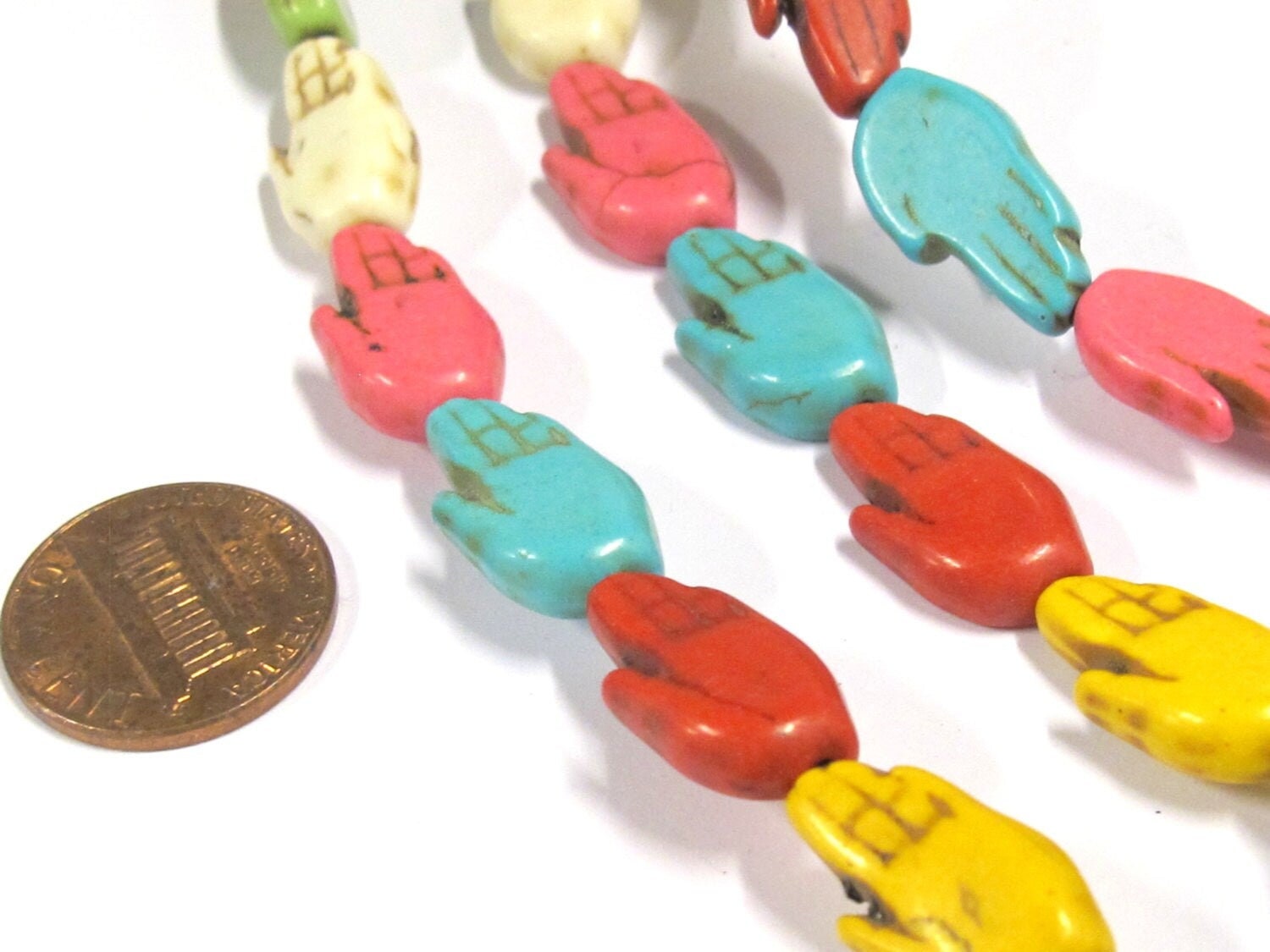 1 Full strand 16 inches - 23 Beads - Mixed colors Hamsa Hand howlite beads 18 mm x 10 mm - BD818