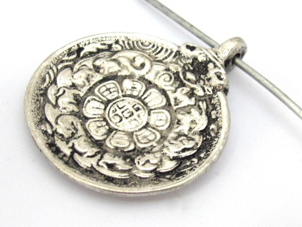 1 Pendant Tibetan Om calendar timeline wheel pendant with antiqued silver finish --CP113 custom design copyright Nepalbeadshop