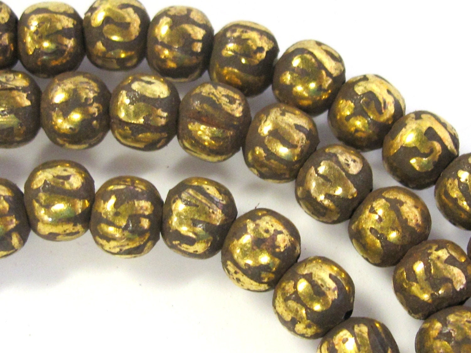 10 om mantra brass beads - 8 mm size Tibetan antiqued finish brass mala making beads om mani padme hum Tibetan prayer mantra beads -- ML082B