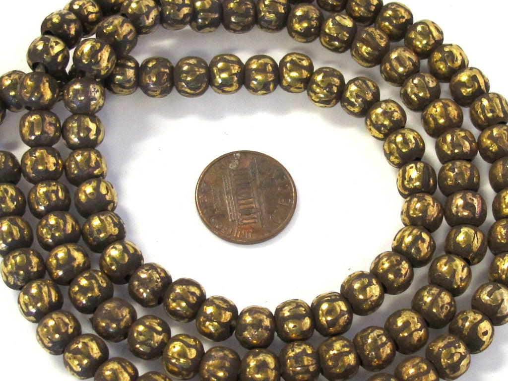 10 om mantra brass beads - 8 mm size Tibetan antiqued finish brass mala making beads om mani padme hum Tibetan prayer mantra beads -- ML082B
