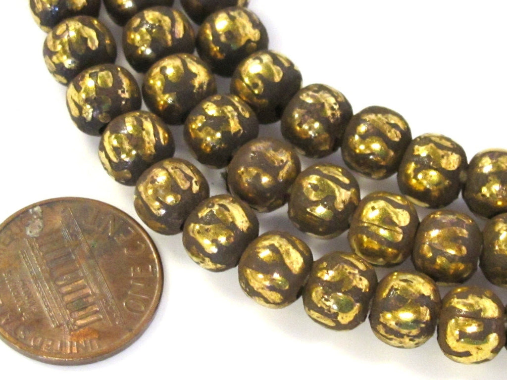 10 om mantra brass beads - 8 mm size Tibetan antiqued finish brass mala making beads om mani padme hum Tibetan prayer mantra beads -- ML082B
