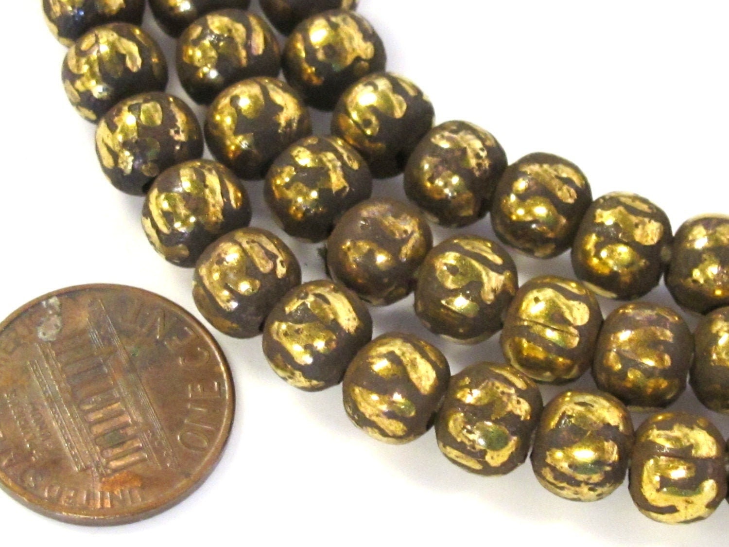 10 om mantra brass beads - 8 mm size Tibetan antiqued finish brass mala making beads om mani padme hum Tibetan prayer mantra beads -- ML082B
