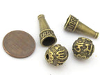 3 sets - Guru bead set - 12 mm size Tibetan 3 hole Om mantra brass tone plated Guru Bead with column bead - GB042s