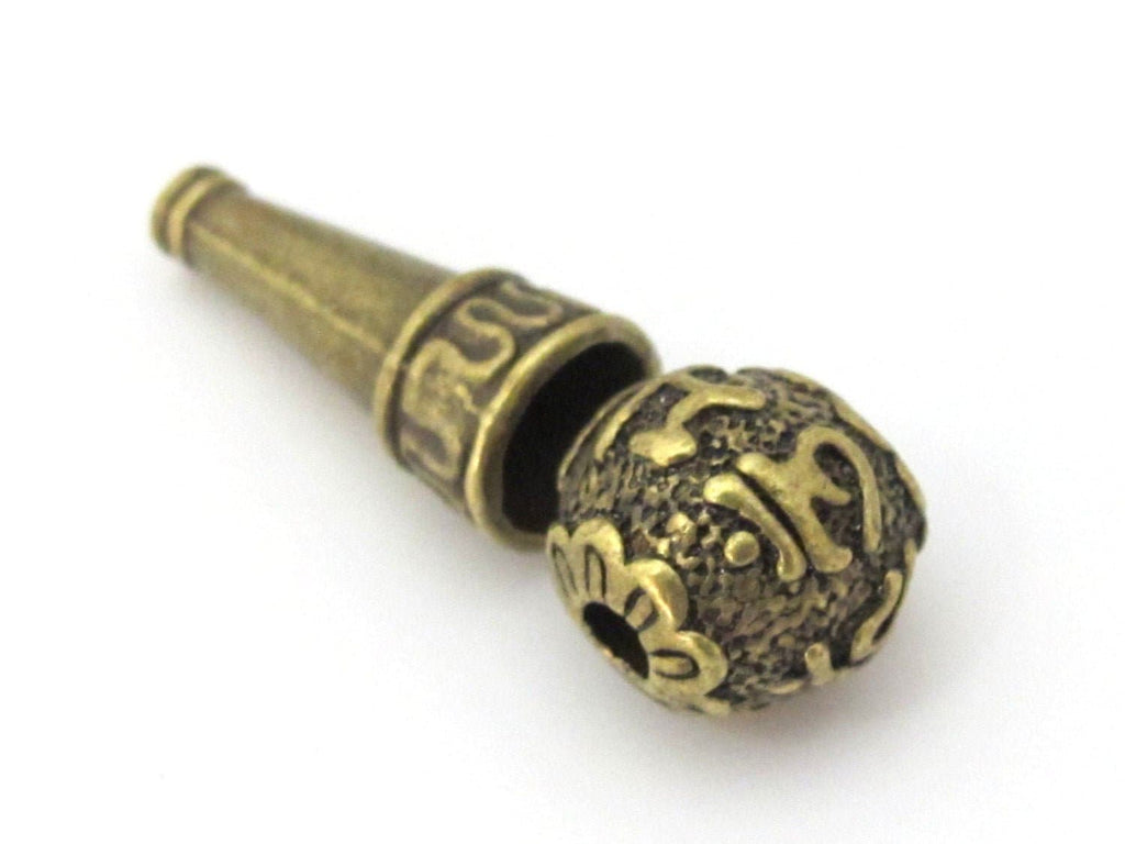 3 sets - Guru bead set - 12 mm size Tibetan 3 hole Om mantra brass tone plated Guru Bead with column bead - GB042s