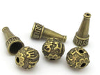 3 sets - Guru bead set - 12 mm size Tibetan 3 hole Om mantra brass tone plated Guru Bead with column bead - GB042s