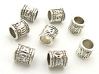 10 Beads - Tibetan om mantra silver tone plated wide hole spacer tube beads 7 mm x 7 mm - BD789