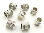 10 Beads - Tibetan om mantra silver tone plated wide hole spacer tube beads 7 mm x 7 mm - BD789