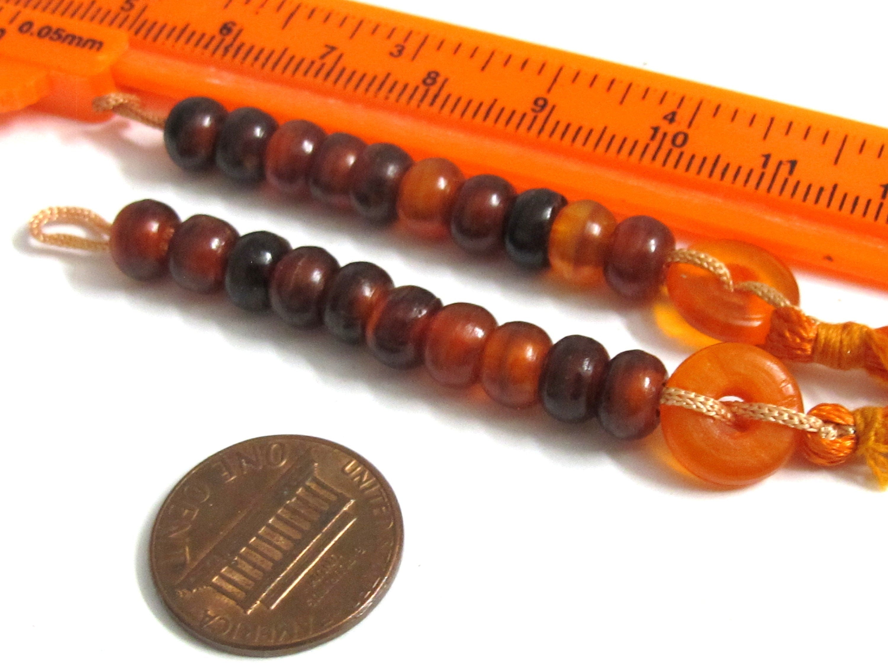 2 counters mala making supplies - Tibetan mala making recycled horn beads - red brown color one mala counter tassel ML124E