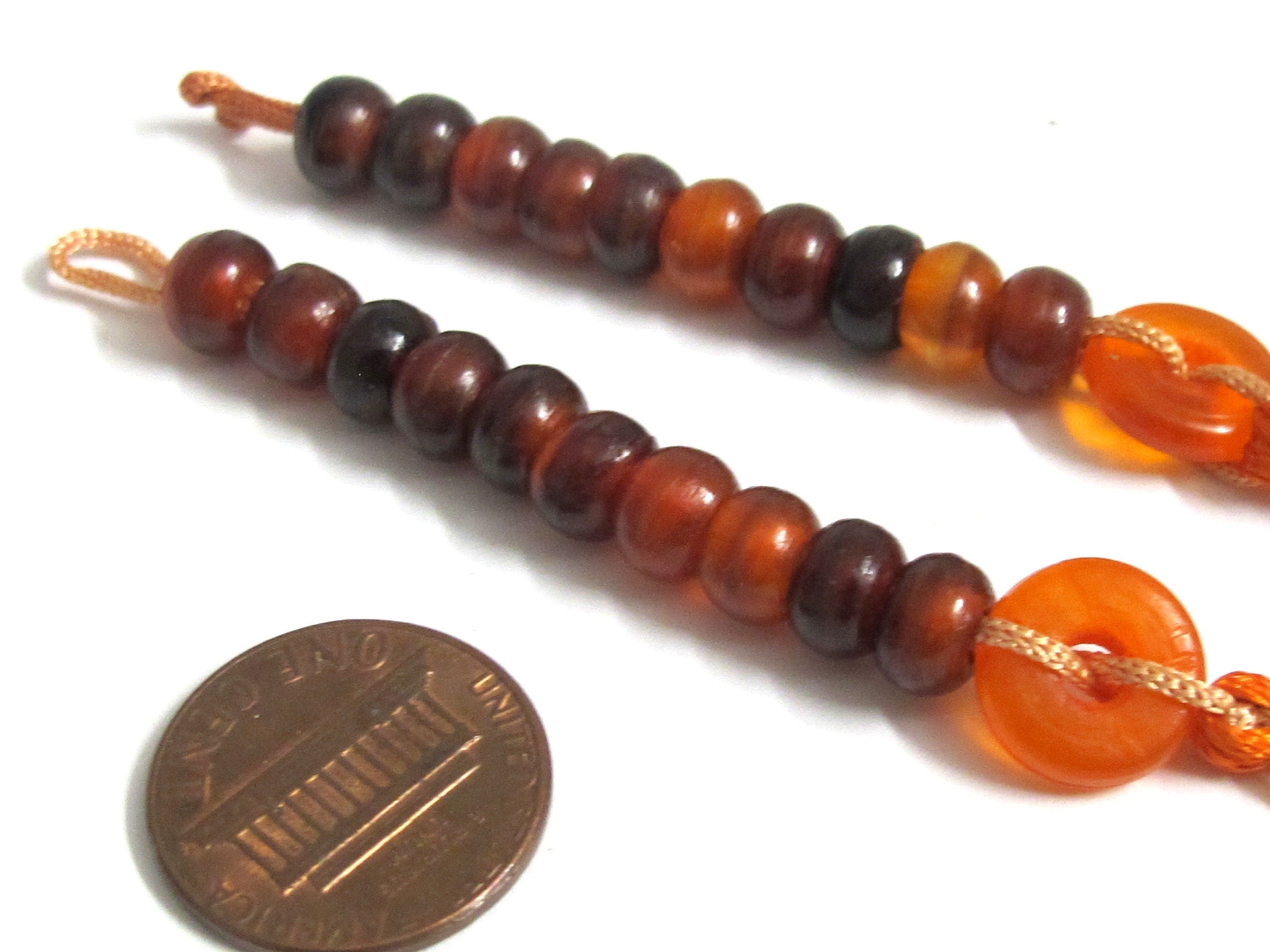 2 counters mala making supplies - Tibetan mala making recycled horn beads - red brown color one mala counter tassel ML124E