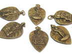 Reversible bodhi leaf shape standing Buddha and seated buddha Brass pendant from Nepal - CP068B