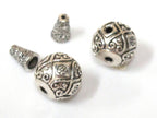 2 Guru beads - Large size 14 mm x 15 mm Tibetan silver 3 hole Guru Bead with column bead dotted floral heart design - GB059s