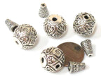 2 Guru beads - Large size 14 mm x 15 mm Tibetan silver 3 hole Guru Bead with column bead dotted floral heart design - GB059s