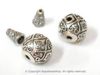 2 Guru beads - Large size 14 mm x 15 mm Tibetan silver 3 hole Guru Bead with column bead dotted floral heart design - GB059s