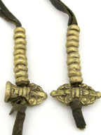 Tibetan antiqued brass vajra and bell on leather cord mala counter set - GB018