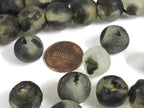 8 BEADS - Thick spotted recycled ethnic ghana recycled glass beads grey black white tone - AB011