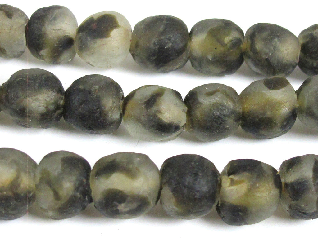 8 BEADS - Thick spotted recycled ethnic ghana recycled glass beads grey black white tone - AB011