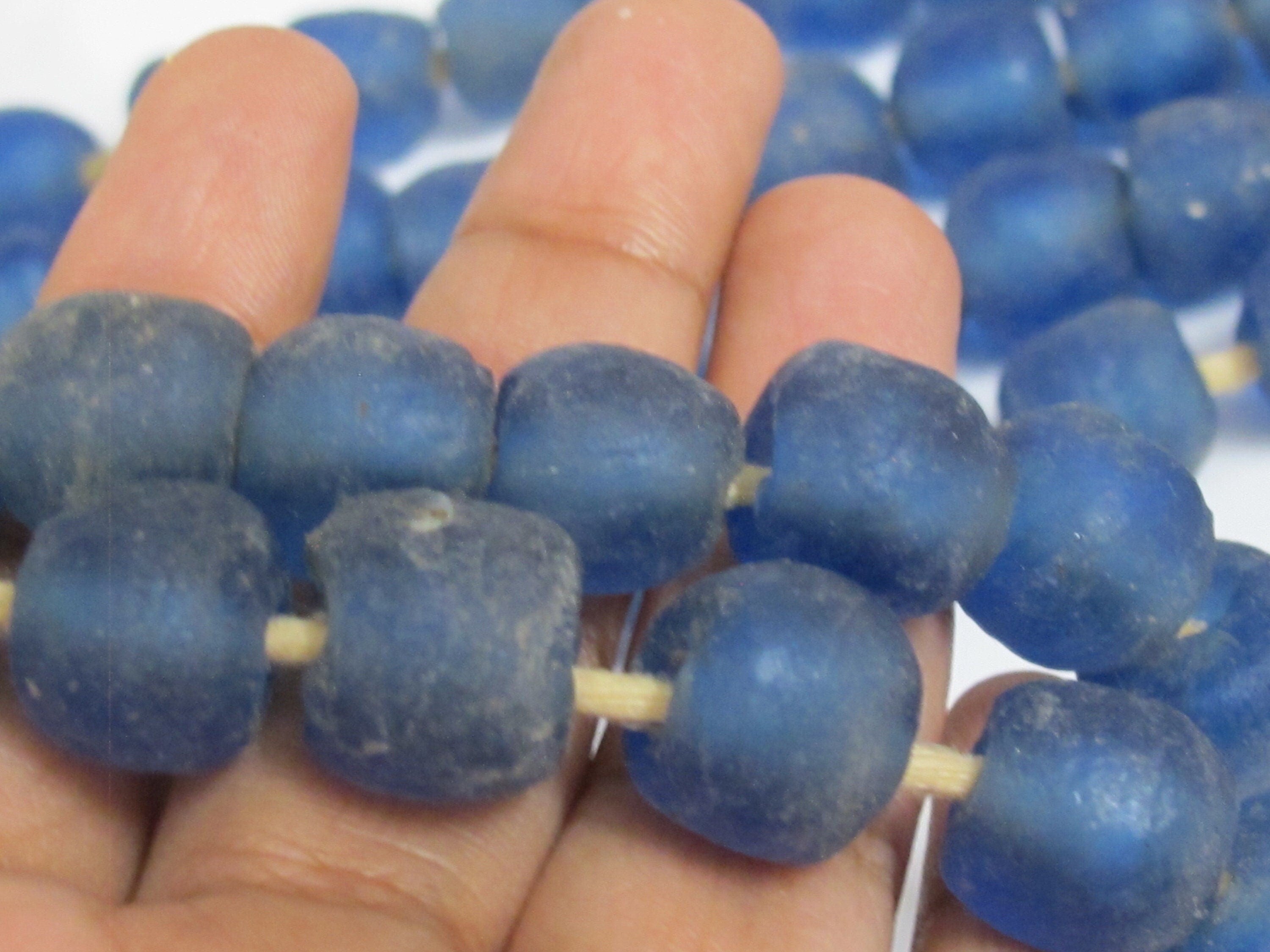 8 Beads - Recycled african ghana glass beads dark blue deep blue color africa ethnic glass beads - AB074