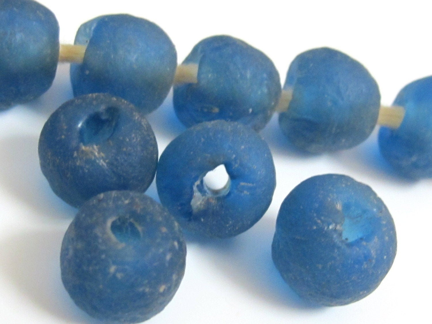 8 Beads - Recycled african ghana glass beads dark blue deep blue color africa ethnic glass beads - AB074