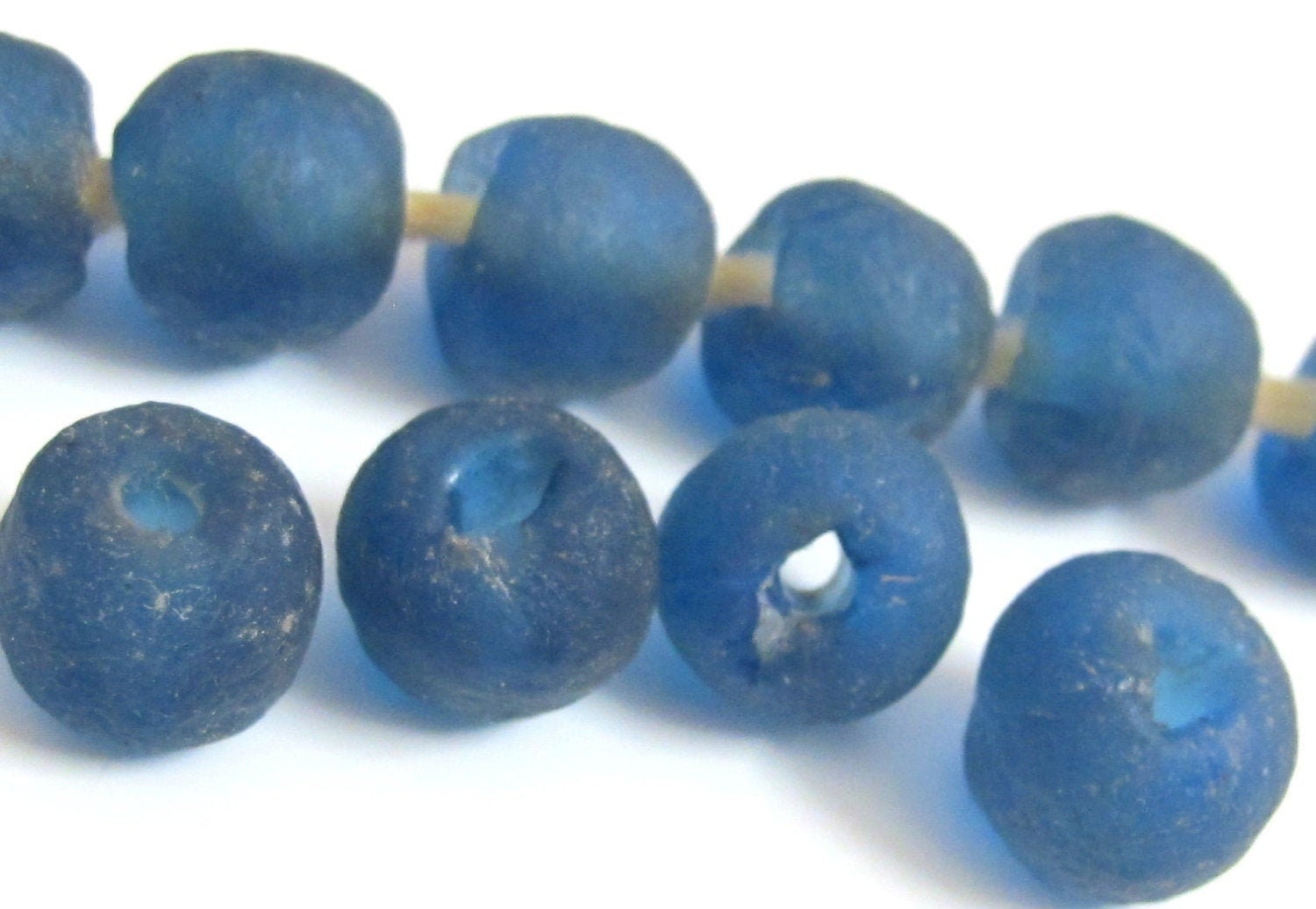 8 Beads - Recycled african ghana glass beads dark blue deep blue color africa ethnic glass beads - AB074