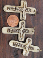 Carved Tibetan cream color recycled cattle bone cross pendant - PB073