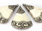 Triangle shape Tibetan silver encased naga conch shell pendant - 1 pendant - PM485