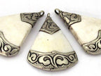 Triangle shape Tibetan silver encased naga conch shell pendant - 1 pendant - PM485