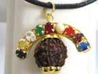 1 Pendant -Shiva 5 mukhi faced rudraksha navratna gemstones inlaid nine planets pendant -SP009R
