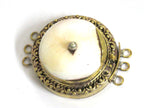 As is - 1 clasp - Large ethnic tribal Tibetan naga conch shell inlaid clasp pendant uneven brass capped on one side see images - PM369B
