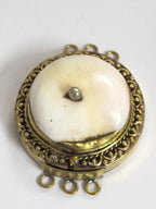 As is - 1 clasp - Large ethnic tribal Tibetan naga conch shell inlaid clasp pendant uneven brass capped on one side see images - PM369B